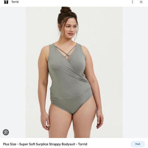 TORRID SUPER‎ SOFT KNITS SURPLICE STRAPPY BODYSUIT IN GRAY - Picture 1 of 6
